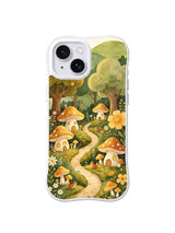 Sunflower Mushroom Grove: Small mushroom homes cluster beside sunflowers and a winding golden path.