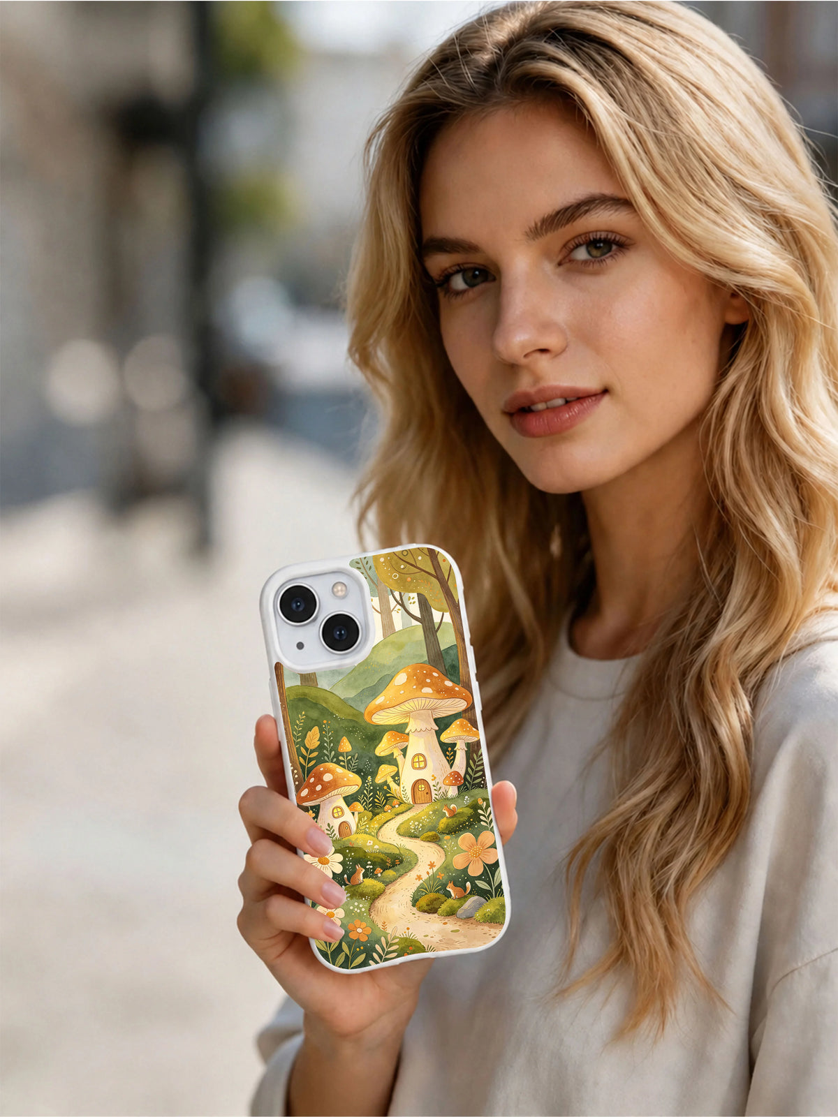 Product or handheld view of the The Golden Mushroom Village case