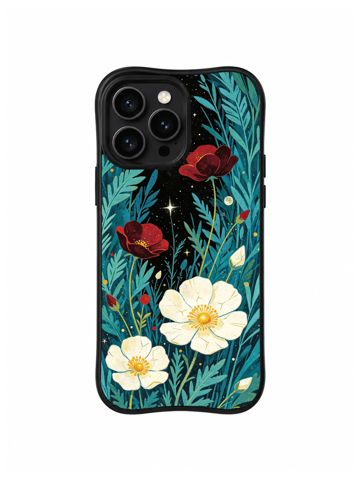Celestial Poppy Meadow pattern on iPhone 15 Pro case