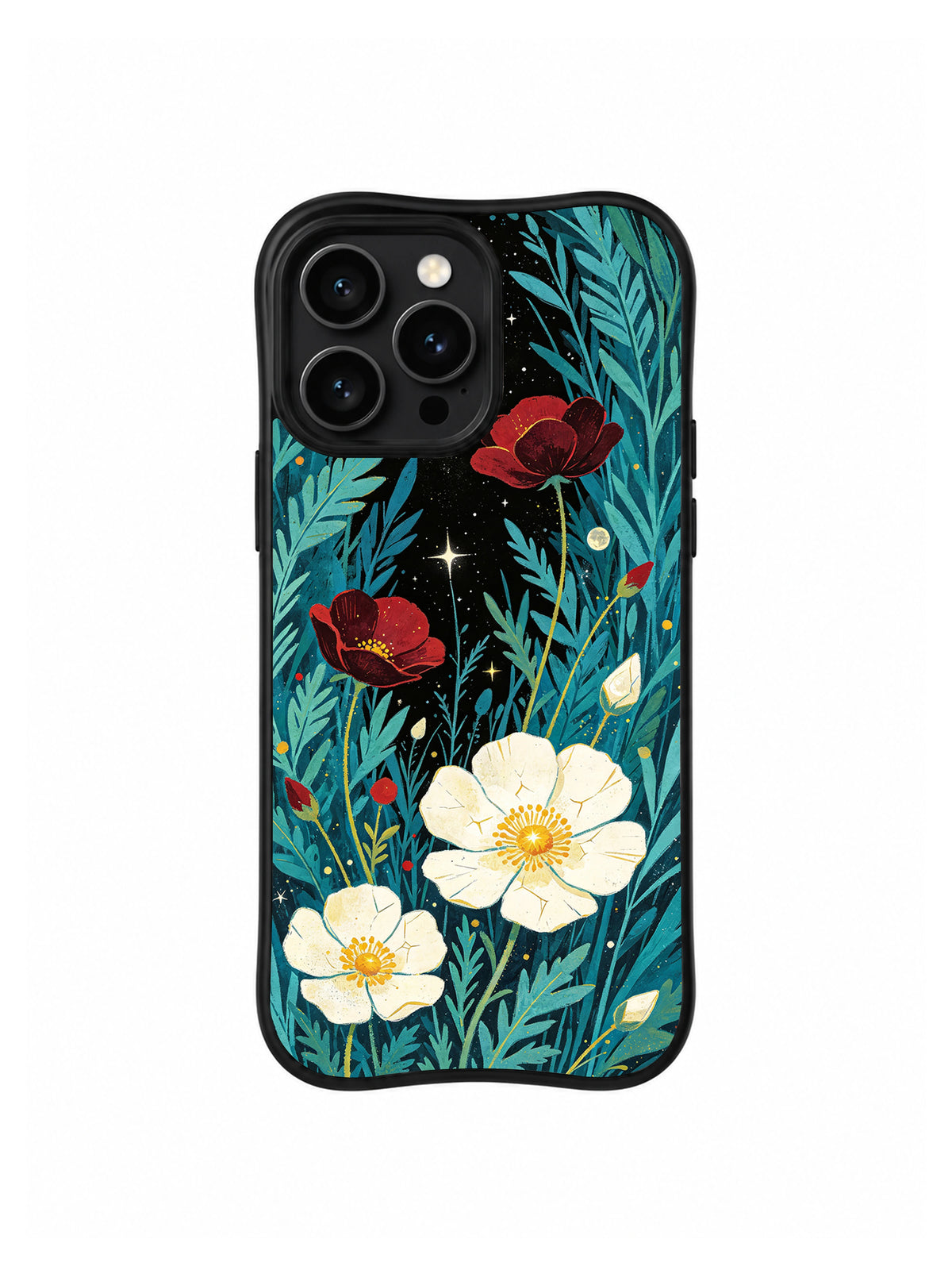 Golden Petal Universe iPhone 15 Pro case front view