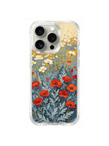 Poppy Horizon Glow: Red poppies and blue-gray grasses spread beneath a golden horizon.