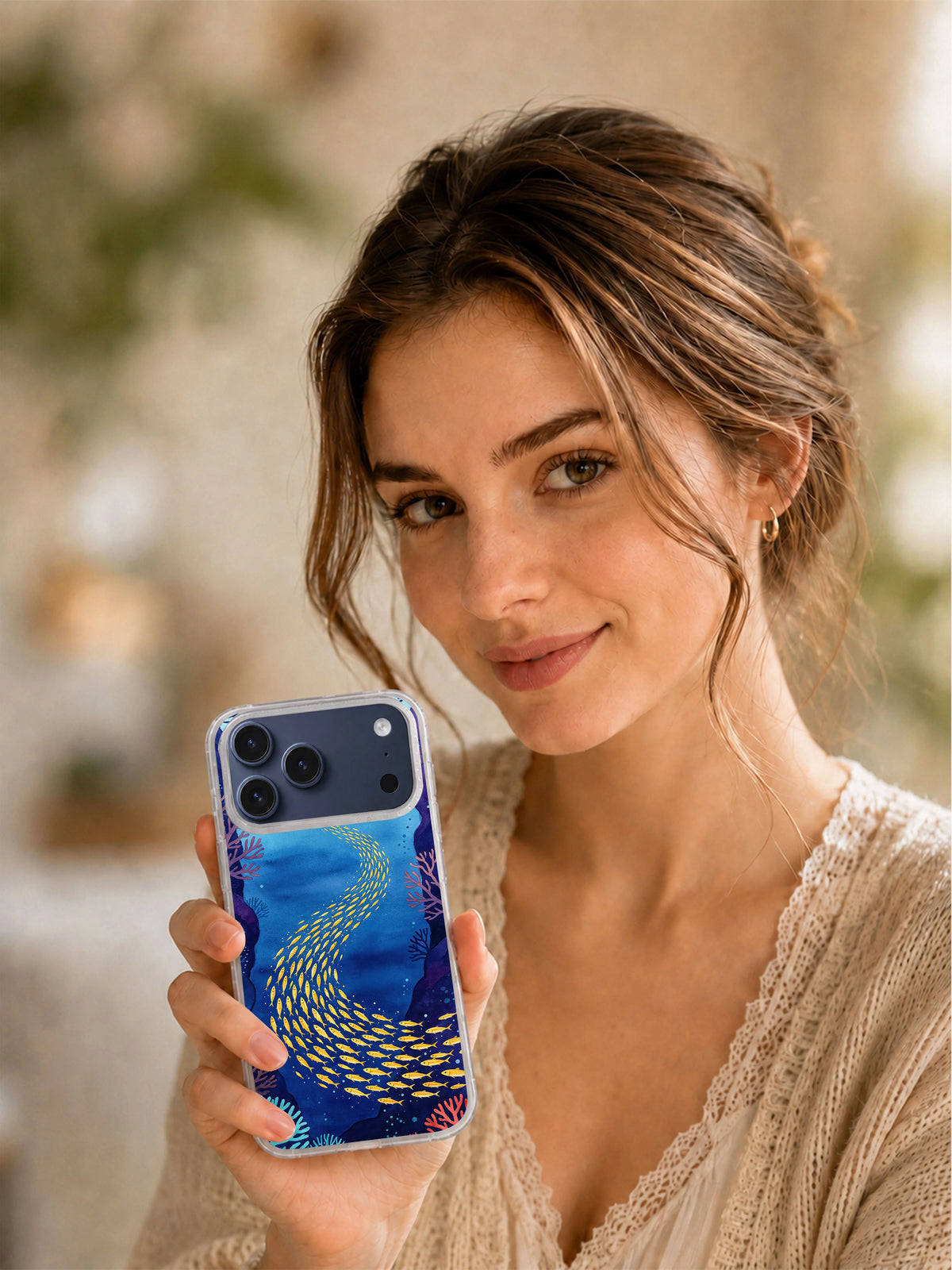 Golden Sardine River iPhone case coastal lifestyle view