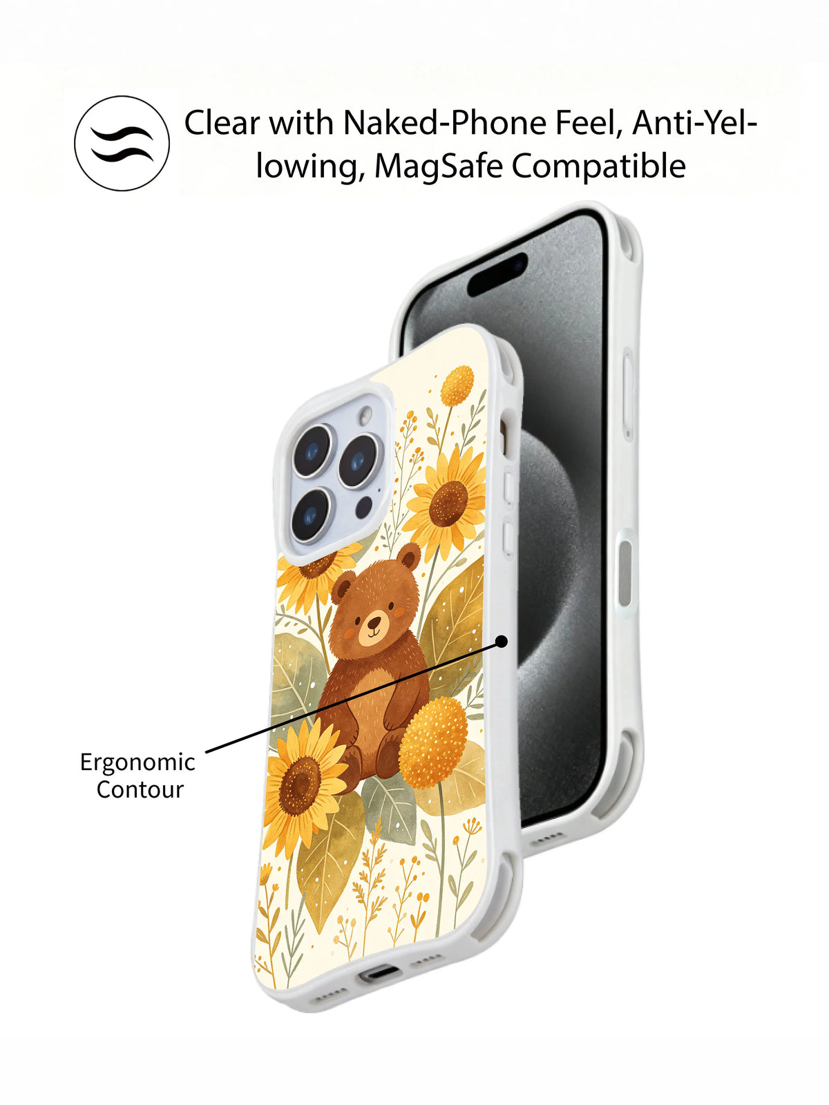 Botanical sunflower bear iPhone 15 Pro Max case