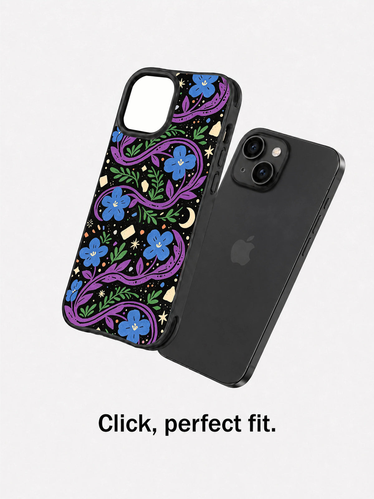 Gothic botanical iPhone 15 Plus case angle view