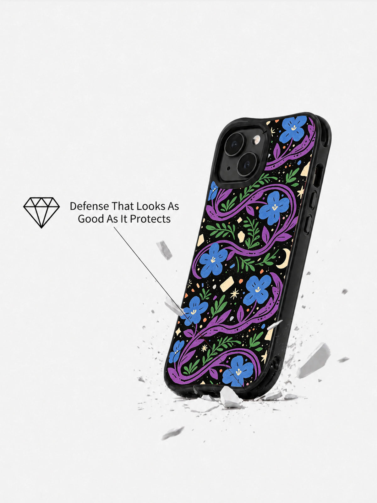 Cute dark floral phone case product view