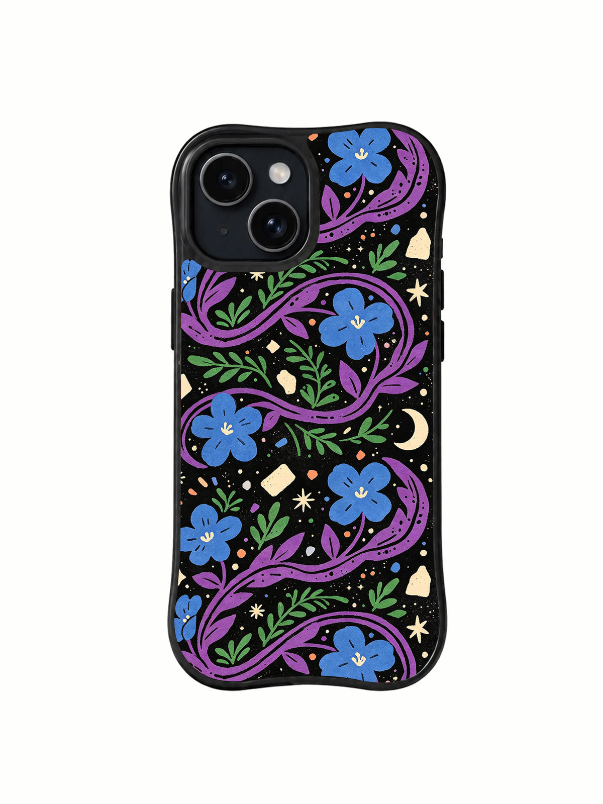 Gothic flower confetti iPhone 15 Plus case front view