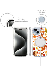 Gratitude Garden Feast: Front phone, illustrated rear case, round accessory and a magnified edge detail in a promotional panel.
