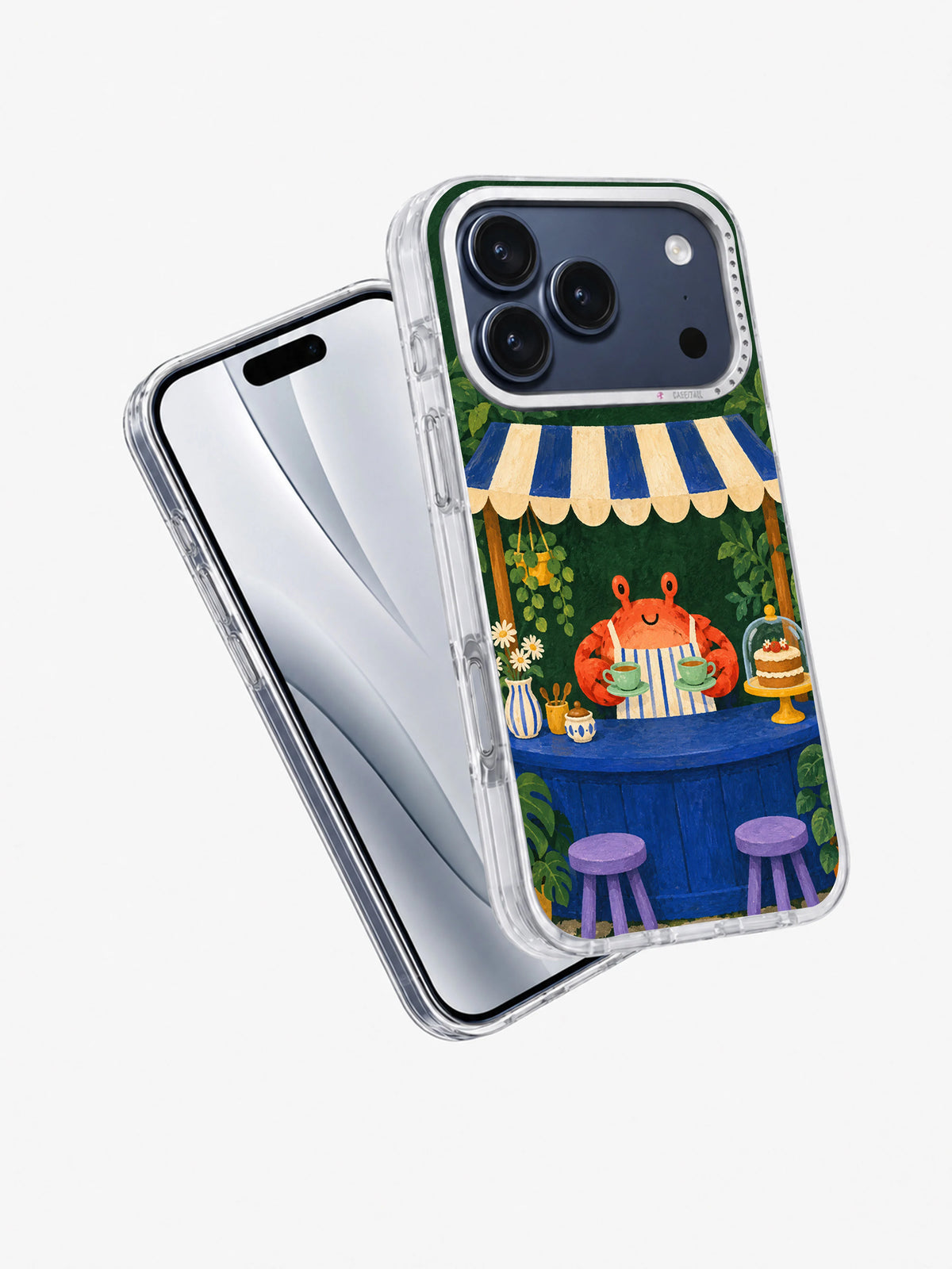 Tea Beneath the Green Awning transparent case angled view for iPhone 17 Pro