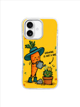 Growing Is Not a Race artwork with carrot gardener, cactus bloom, watering can and patient pebble