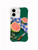 Green Detour guava picnic artwork on an iPhone 16 case