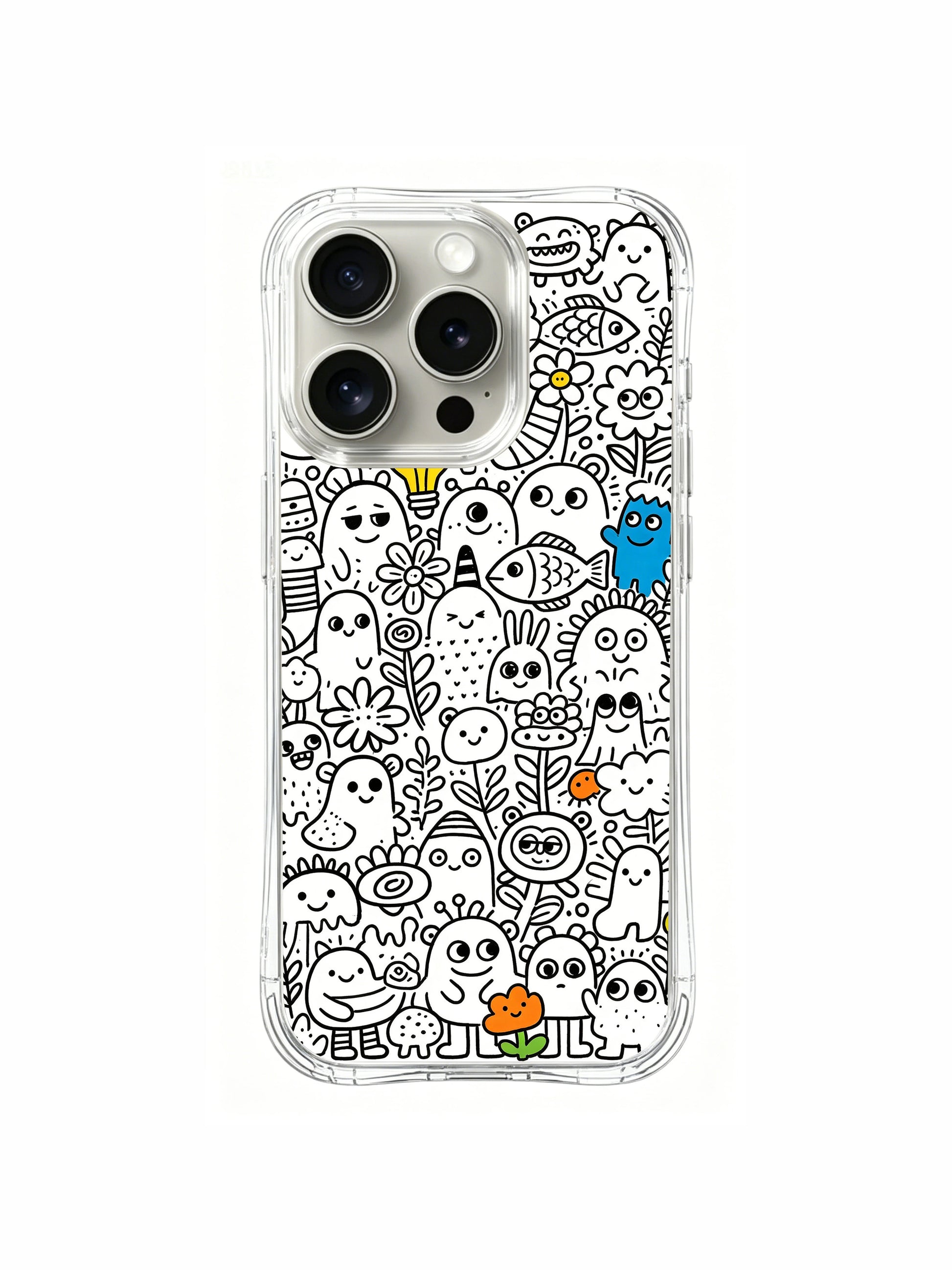 Hand-drawn modern naive expression doodle iPhone 16 pro Case, Nico Scribble signature phone casing manufactured domestically by PhoneCasing, upscale illustrated phone cover.