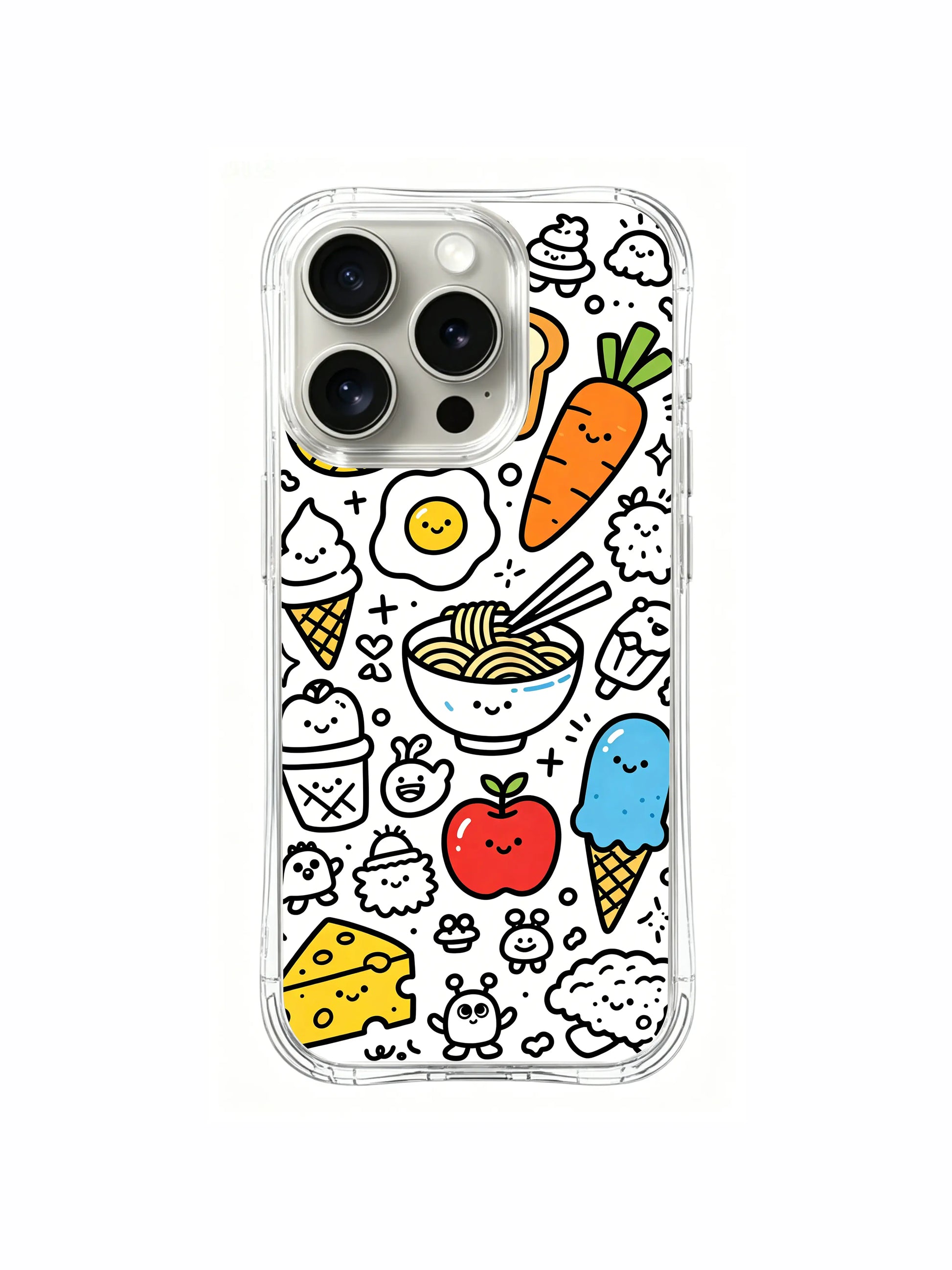 Naive hand-drawn food market sketch iPhone 15 pro Case, scratch-resistant tough phone casing, original artist collaboration phone cover by PhoneCasing.