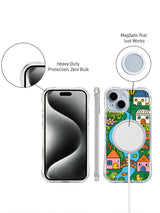 Colorful folk art iPhone 14 Plus case side view