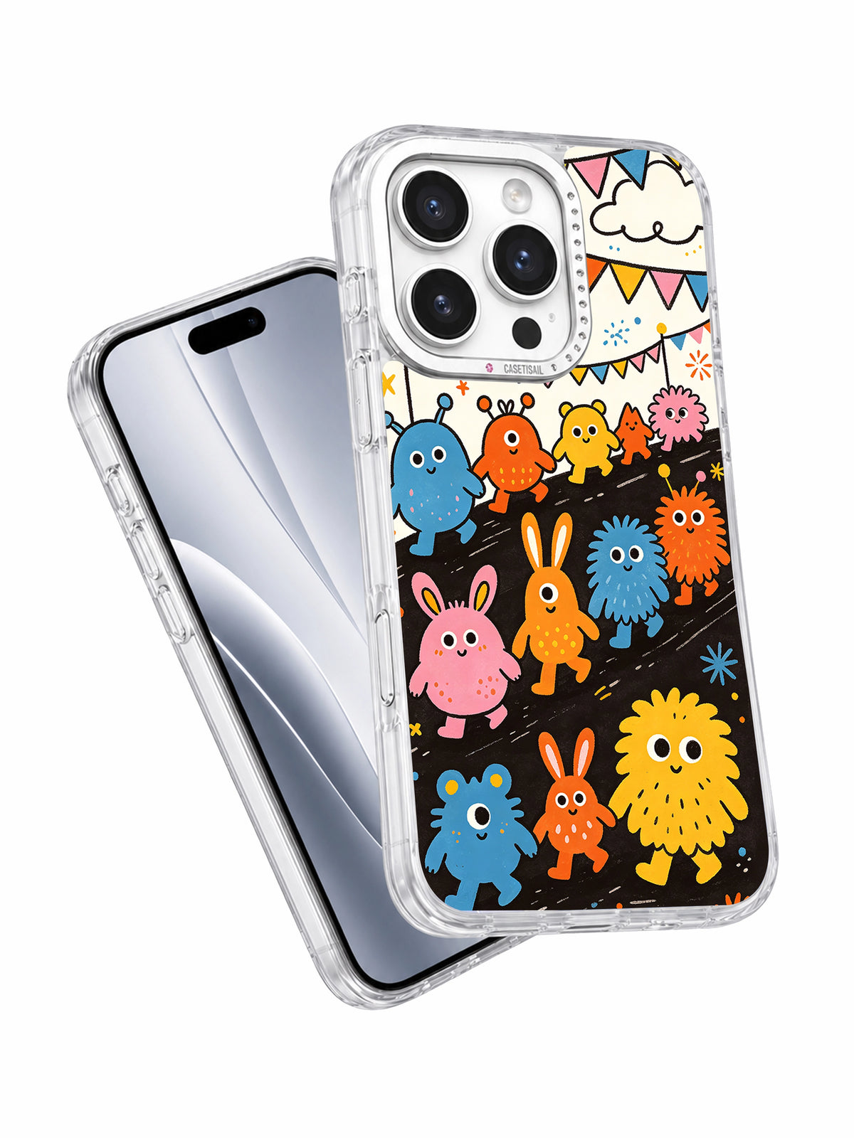 Cute abstract animal parade iPhone case angled view