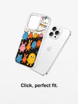 Clear animal parade case aligned with iPhone 15 Pro Max