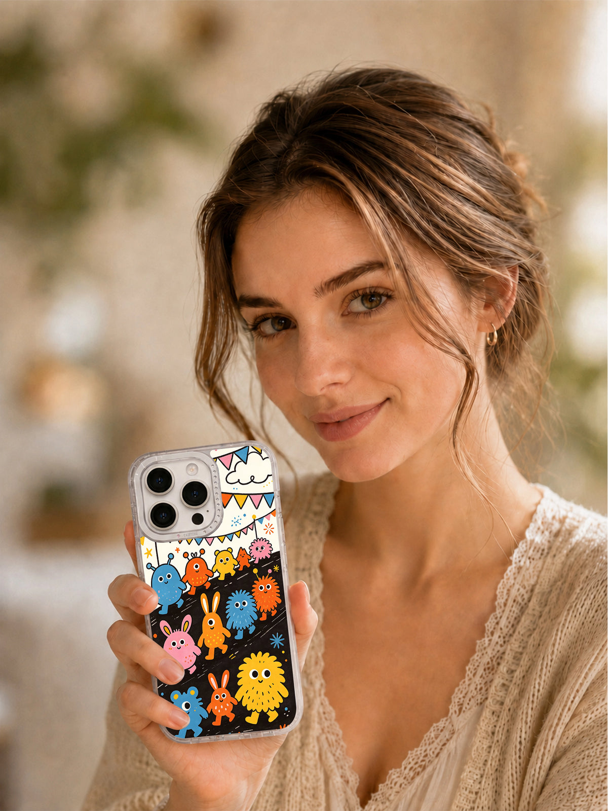 Happy animal parade iPhone case lifestyle portrait