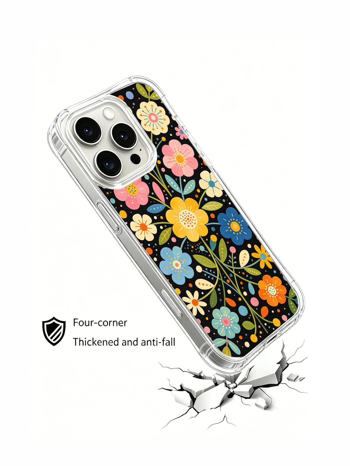 Happy botanical floral iPhone 15 Pro case drop protection