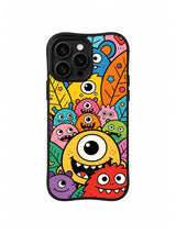 Tropical Cyclops Crew: A large yellow cyclops is surrounded by bright monsters and tropical leaves.
