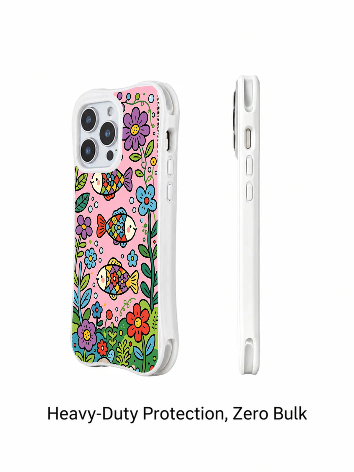 Happy garden fish iPhone 14 Pro case side view