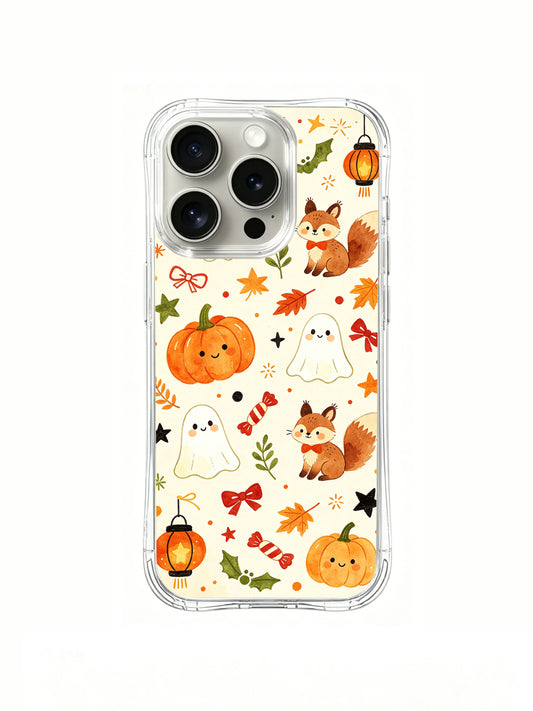 Happy Halloween Forest Friends telefon kılıfının arka desen görünümü.