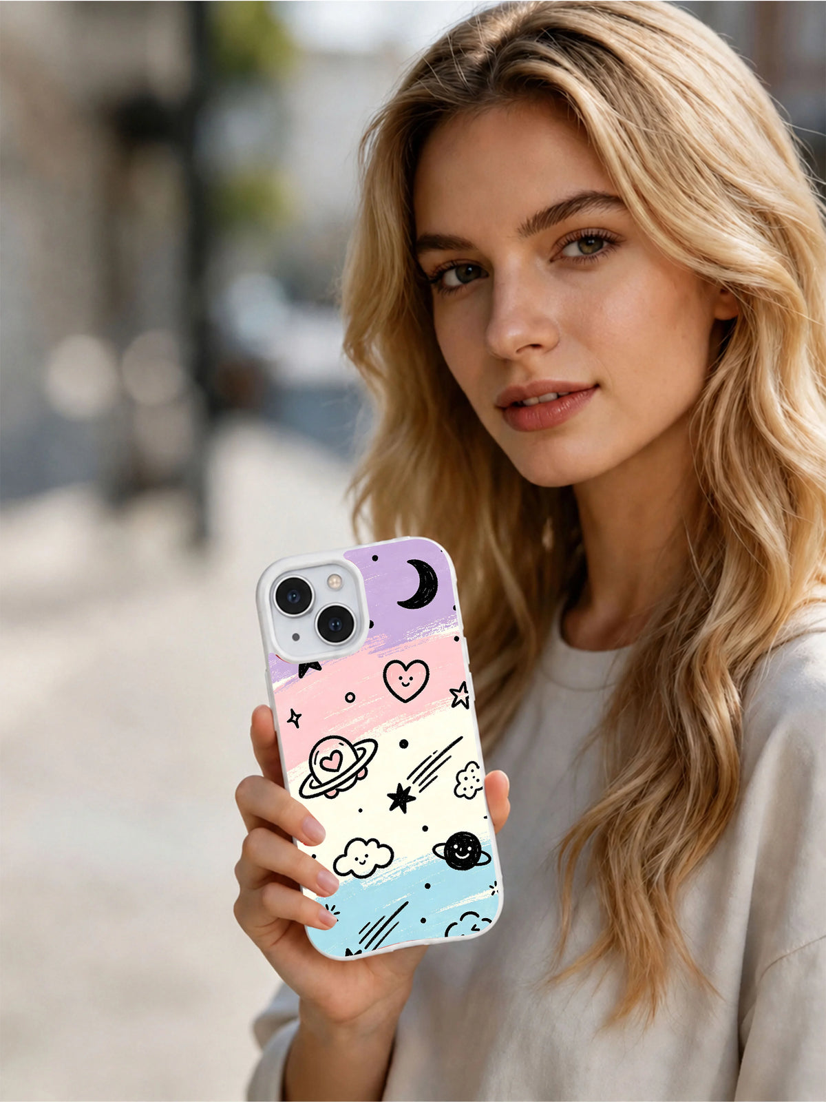 Product or handheld view of the Happy Little Universe case