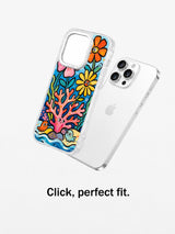 Clear ocean garden case aligned with iPhone
