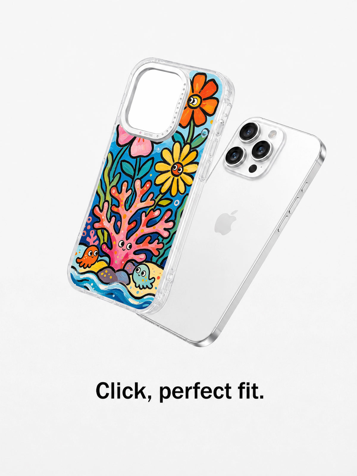 Clear ocean garden case aligned with iPhone