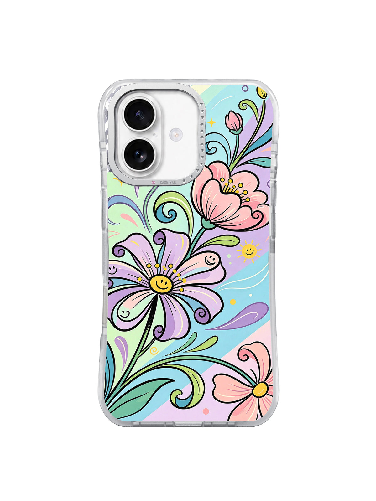 Happy Petal Parade floral iPhone 17 case front view