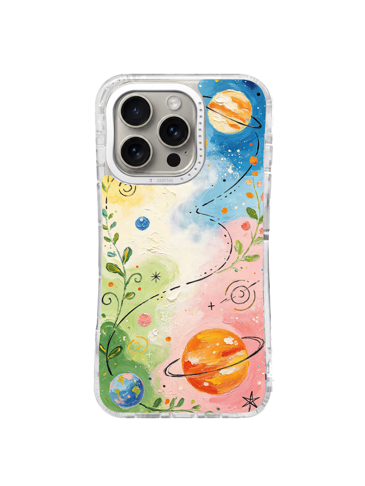 Happy Planet Playground colorful planet art iPhone 16 Pro case front view