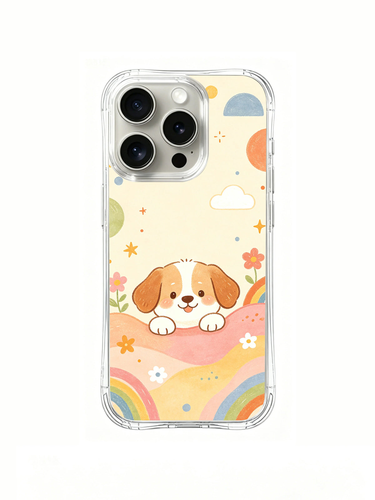 Happy Rainbow Puppy iPhone 14 Pro case front view