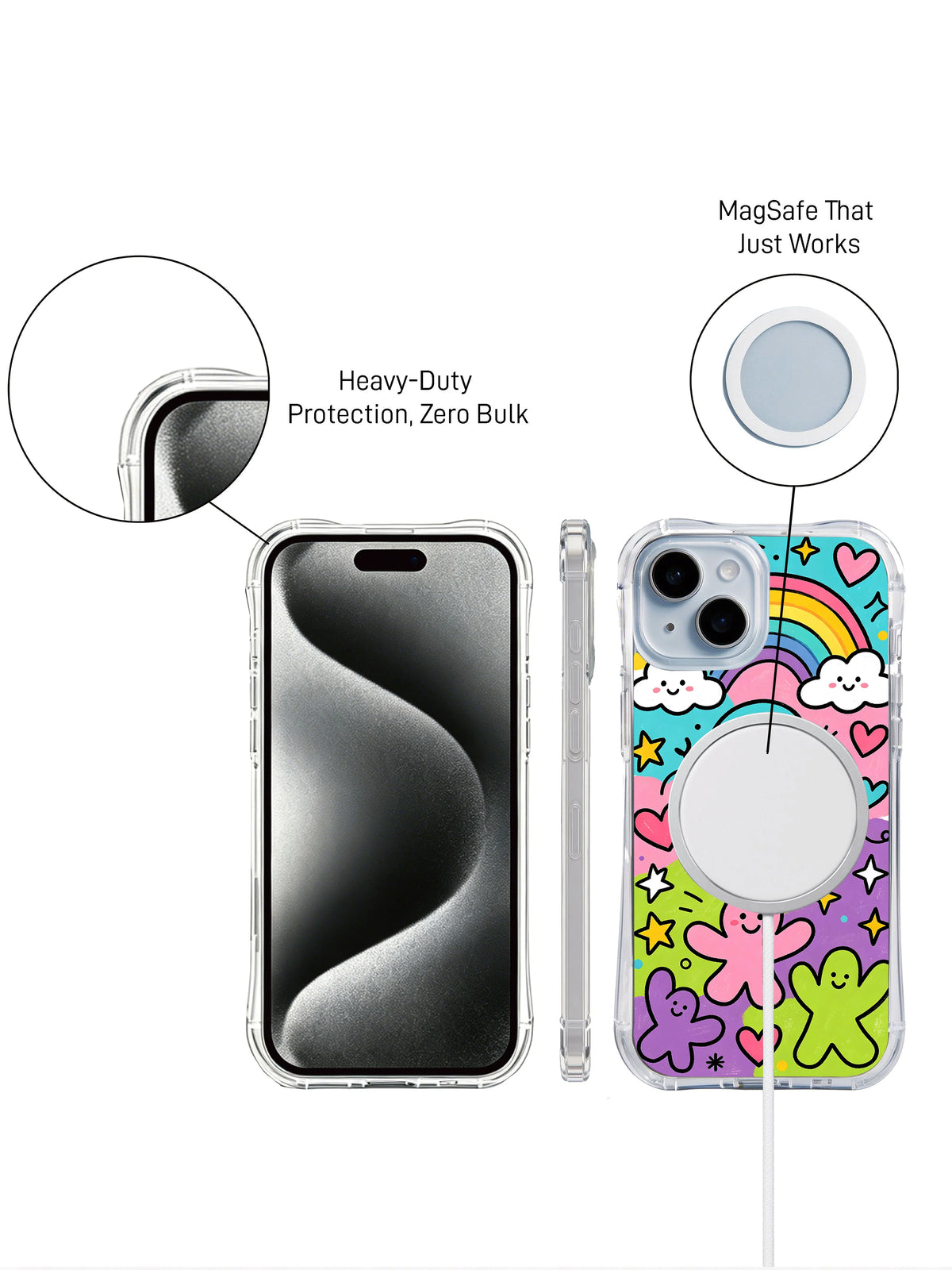 Happy Rainbow Soul iPhone 14 case front and back view