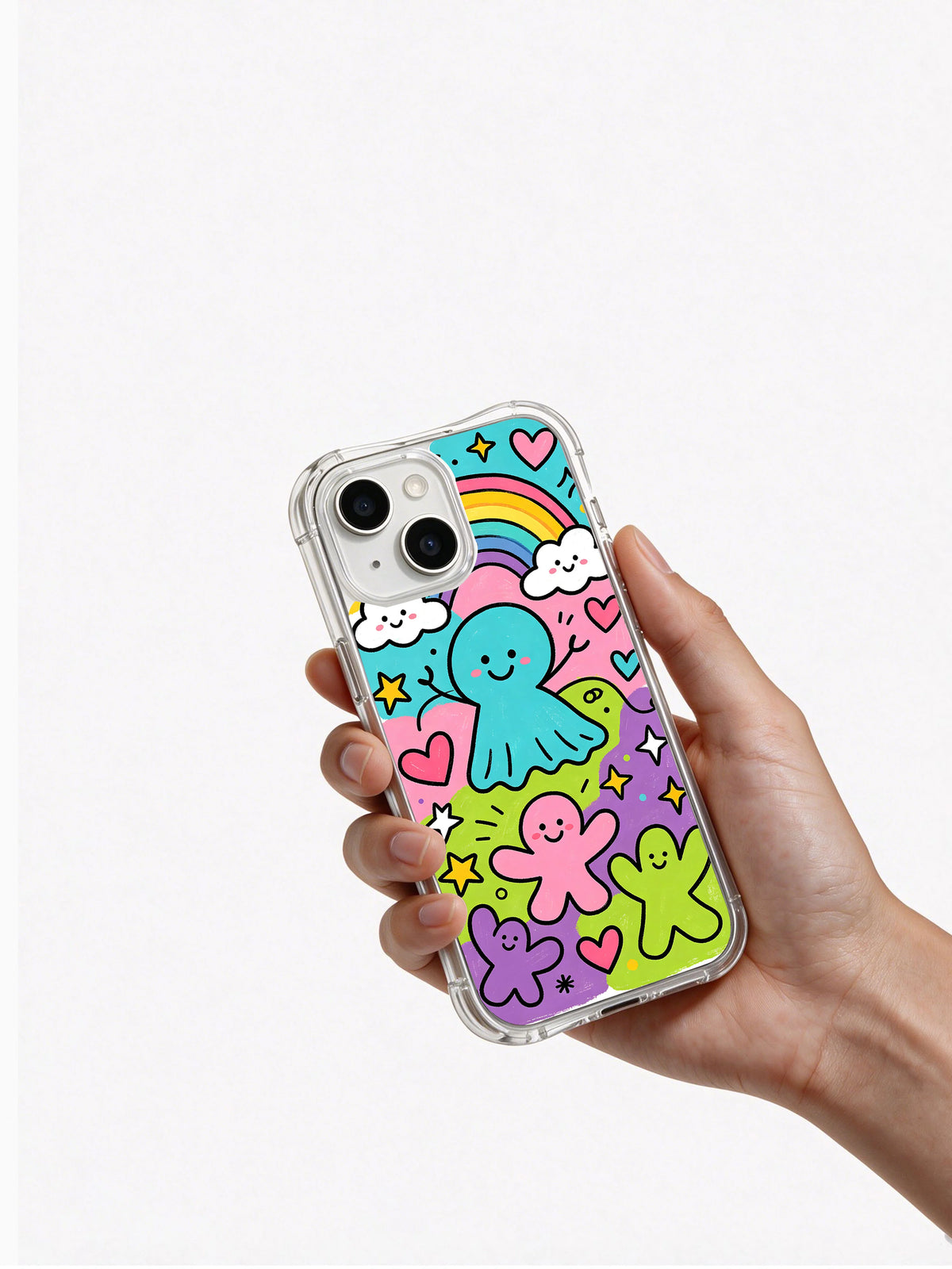 Hand holding Happy Rainbow Soul iPhone 14 case