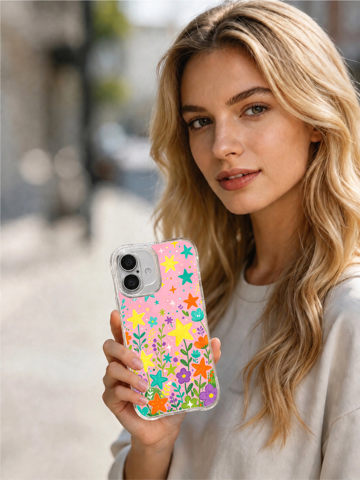 Product or handheld view of the Happy Star Flower Field case