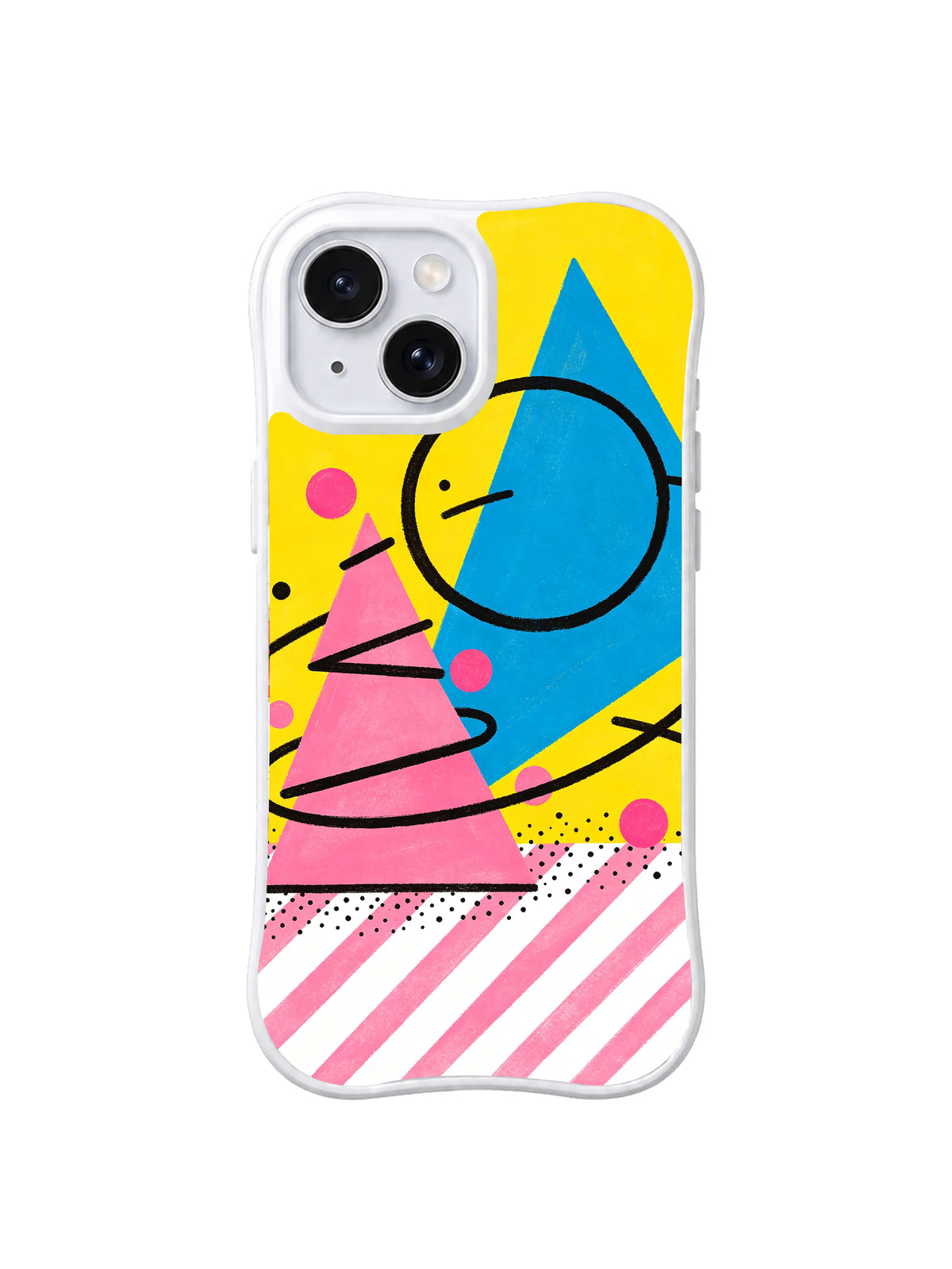 Orbiting Shape Friends pattern iPhone 15 case