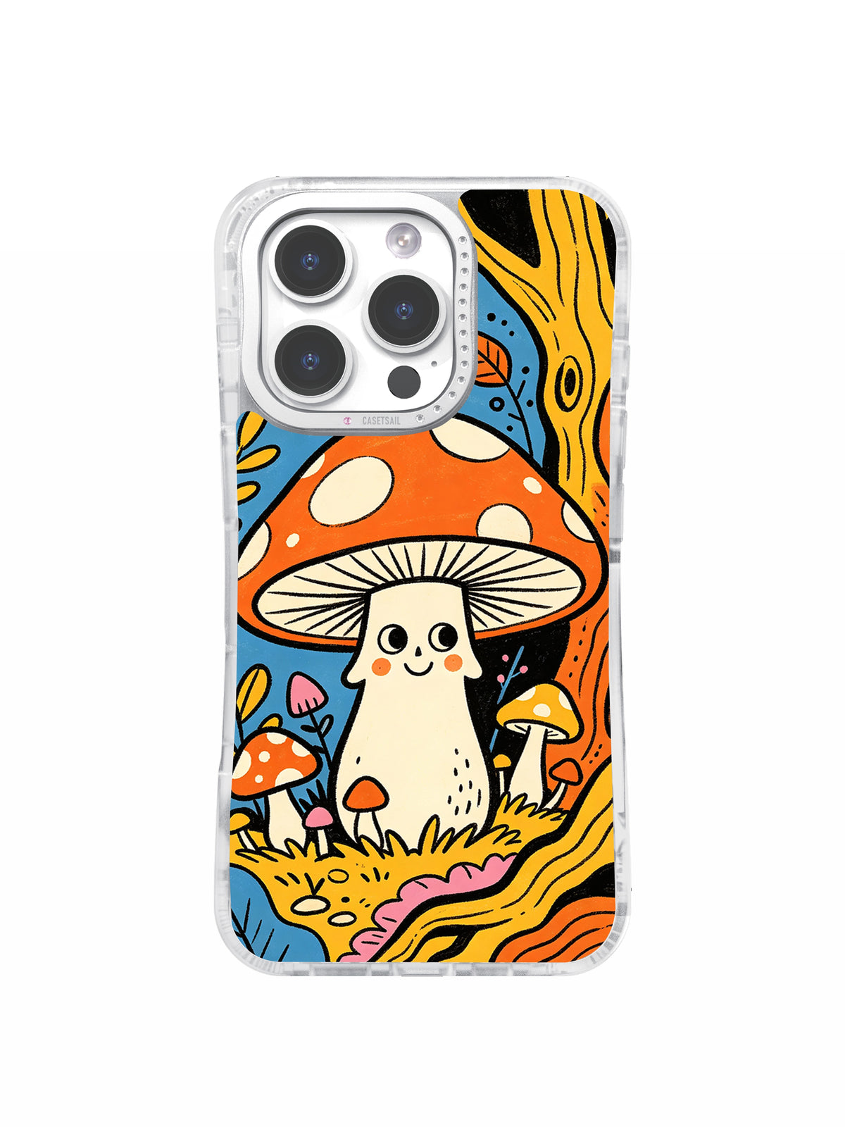 Happy Wild Mushroom Forest art iPhone 15 Pro Max case front view