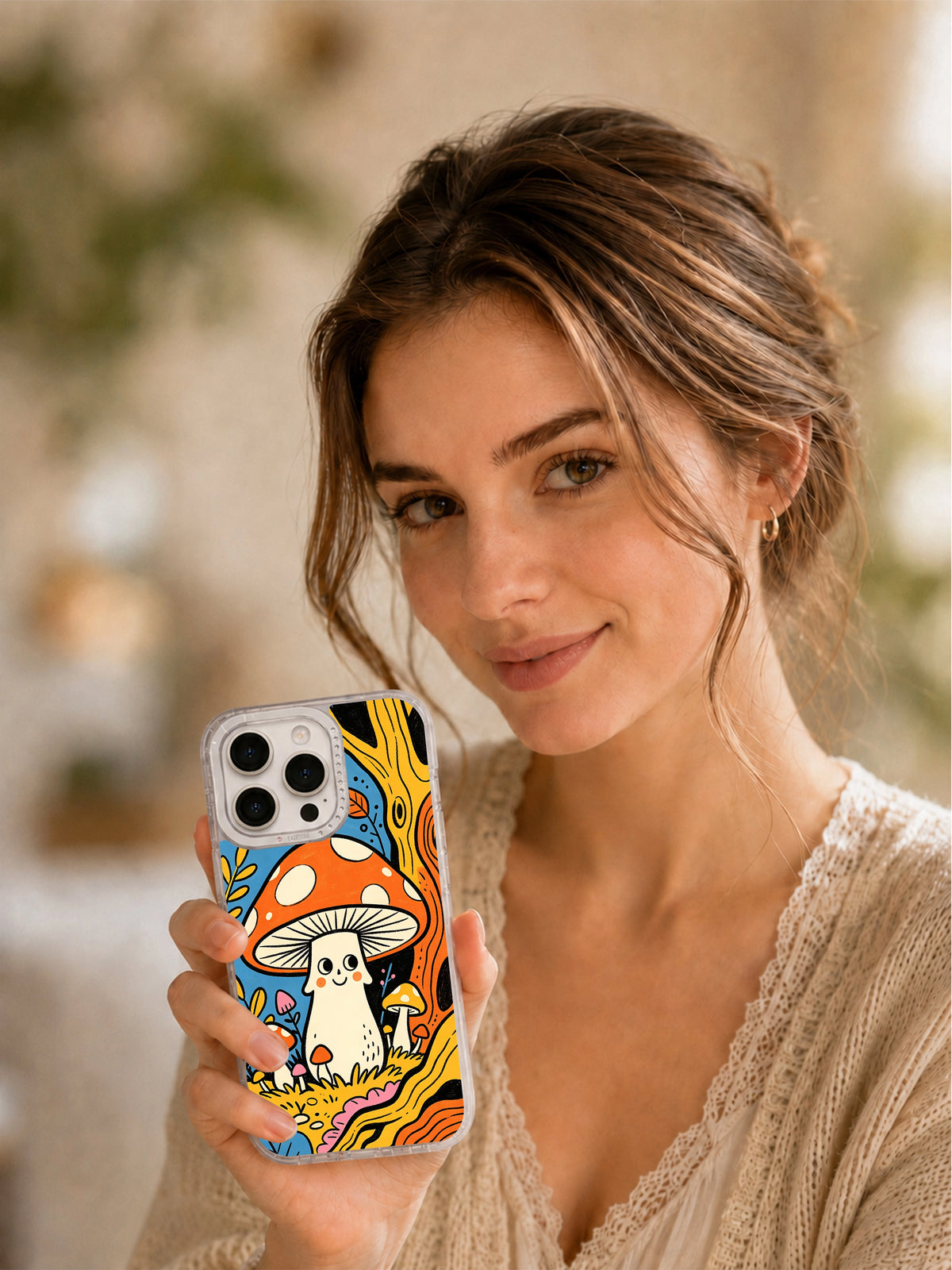 Wild mushroom forest phone case lifestyle portrait