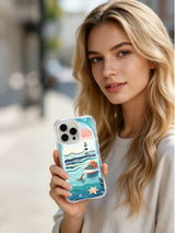 Lifestyle view of the clear-edge Harbor Seal Noel iPhone 15 Pro case