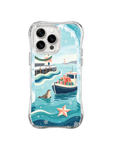 Harbor seal iPhone 15 Pro case with ice-blue arch, gift boat and floating paper star