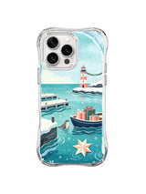 Seal iPhone 15 Pro case with seafoam harbor, layered wave bands and gift boat