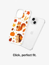 Harvest Friends Parade: Decorated case shown separately beside the rear of a phone.