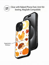Harvest Moon Chickens: Illustrated rear case overlapping a front phone view in a promotional panel.