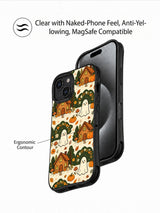 Haunted Cozy Cottage iPhone 14 case angled view showing its contoured shape