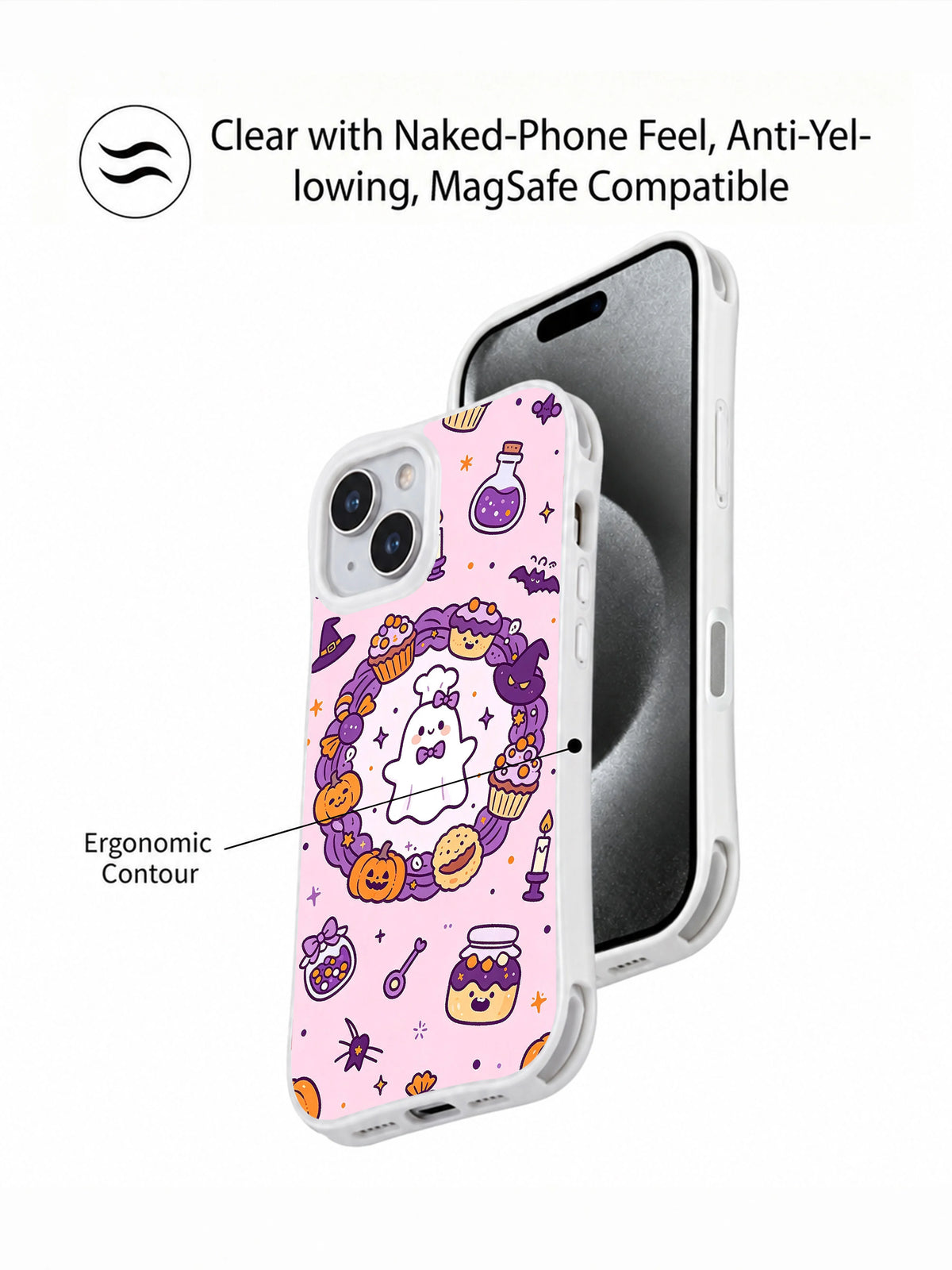 Coquette Halloween bakery iPhone 14 Plus case lifestyle view