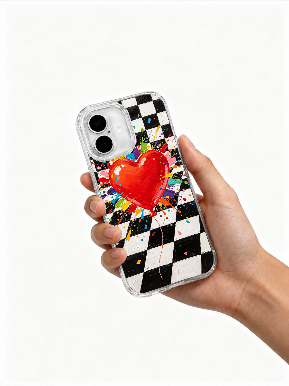 Heart Explosion Festival iPhone 16 Plus case side angle
