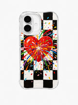 Checker Heart Splash iPhone 16 Plus case pattern