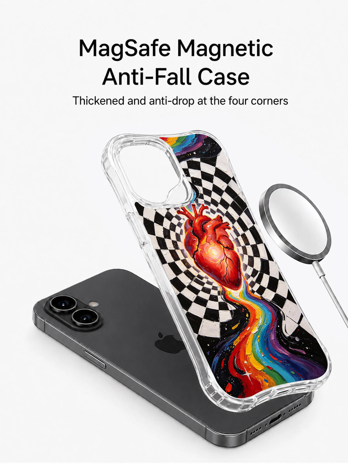 Heart Galaxy iPhone 16 Plus case magnetic charging view