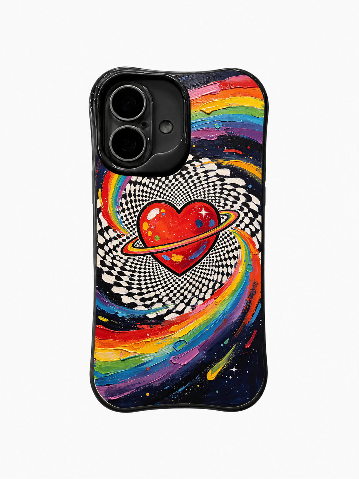Heart Planet Orbit pattern iPhone 16 Plus case