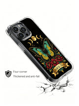 Heavy ink butterfly totem PhoneCasing, premium iPhone 14 Plus Case with dark tropical design, shockproof protective casing.