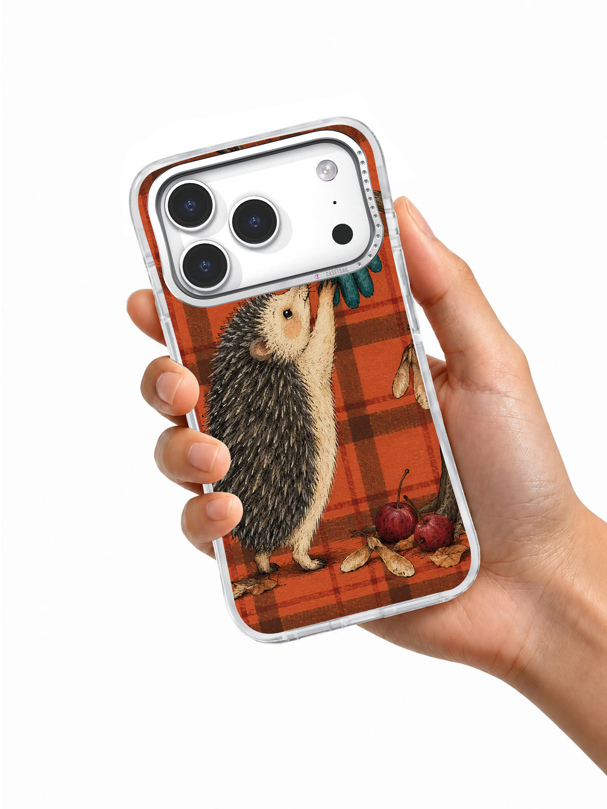 Lost-and-Found at Hedgehog Corner iPhone 17 Pro case shown in hand