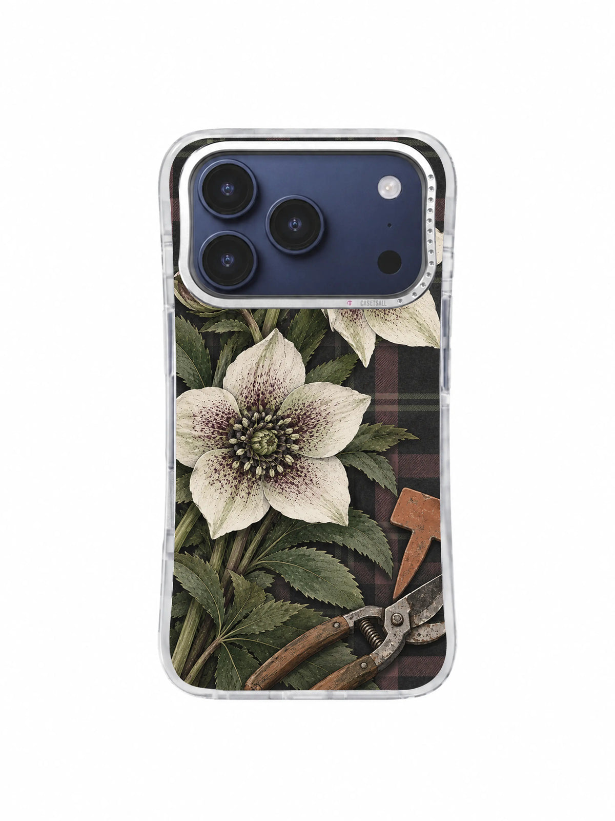 Hellebore flower with sage leaves and pruning shears iPhone 17 Pro case pattern two